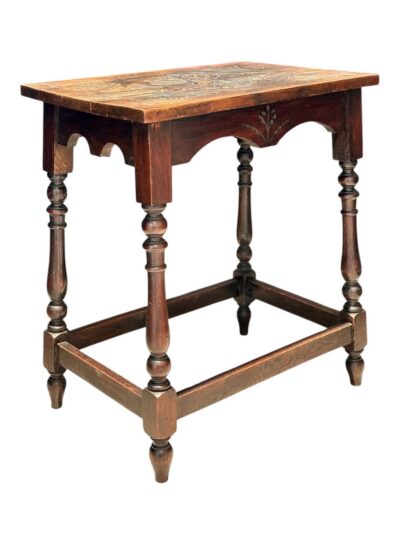 Antique English Carved Oak Side Table