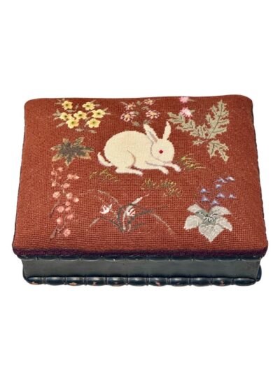 Antique English Needlepoint Bunny Footstool