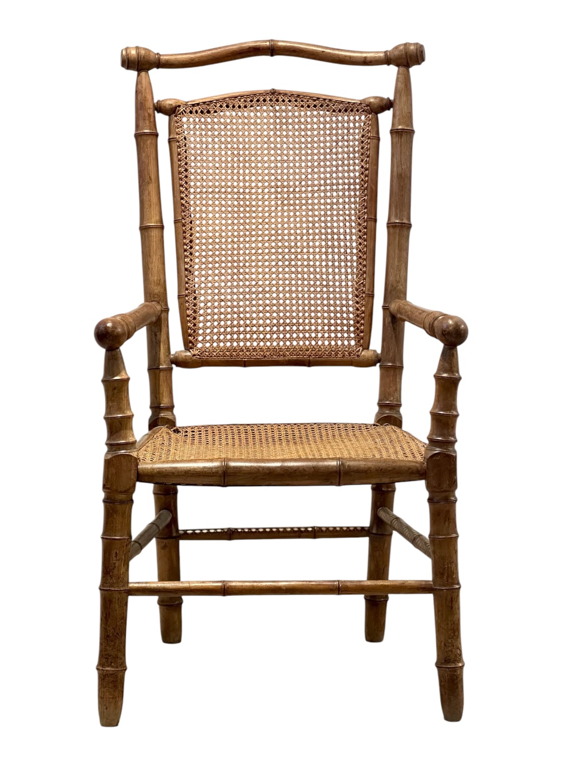 Antique Faux Bamboo Wood Arm Chair
