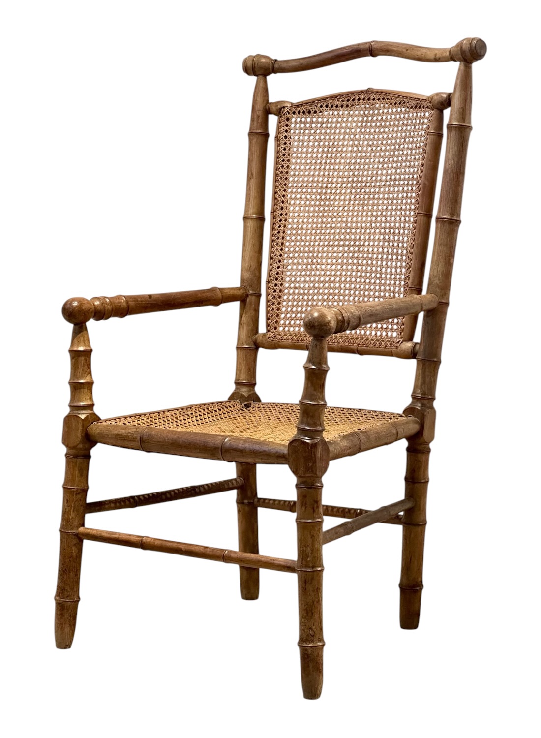Antique Faux Bamboo Wood Arm Chair - Image 2