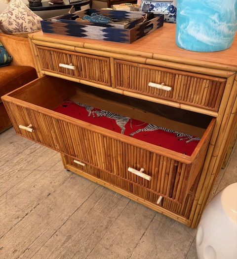 Vintage Four Drawer Pencil Bamboo Chest - Image 4