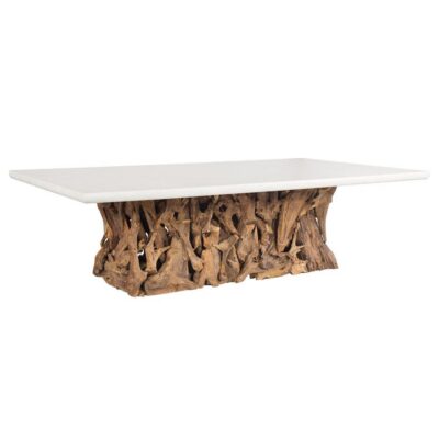 Outdoor Concrete and Teak Root Ping Pong Dining Table