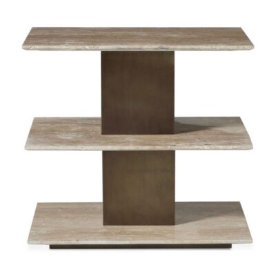 Woodrow Travertine Stone Three Tiered Side Table