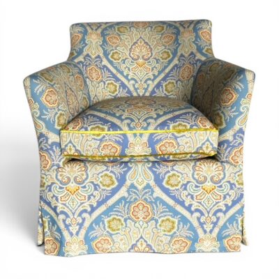 Blue Paisley Upholstered Swivel Chair
