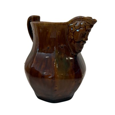 Vintage Brown Glazed Pitcher with Decorative Face