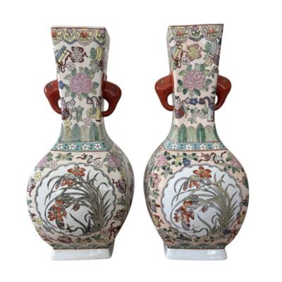 Vintage Pair of Red Elephant Chinoiserie Vases