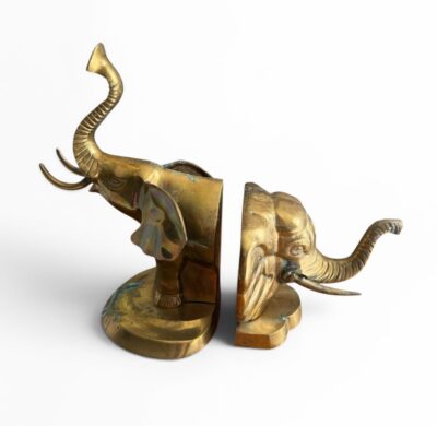 Vintage Pair of Brass Mismatched Elephant Bookends