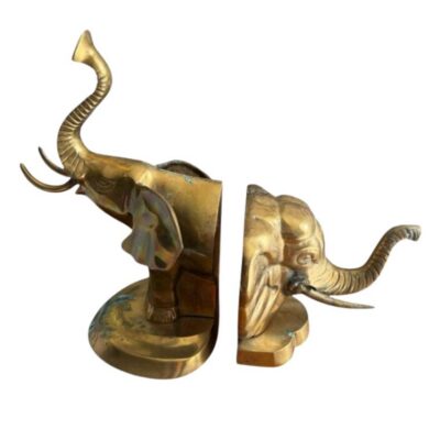 Vintage Pair of Brass Mismatched Elephant Bookends