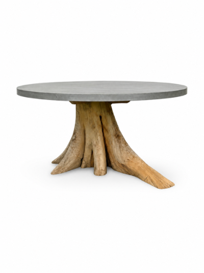 Zinc Top Dining Table with Tree Stump Base