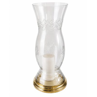 Glass Hand Etched Hurricane with Brass Base