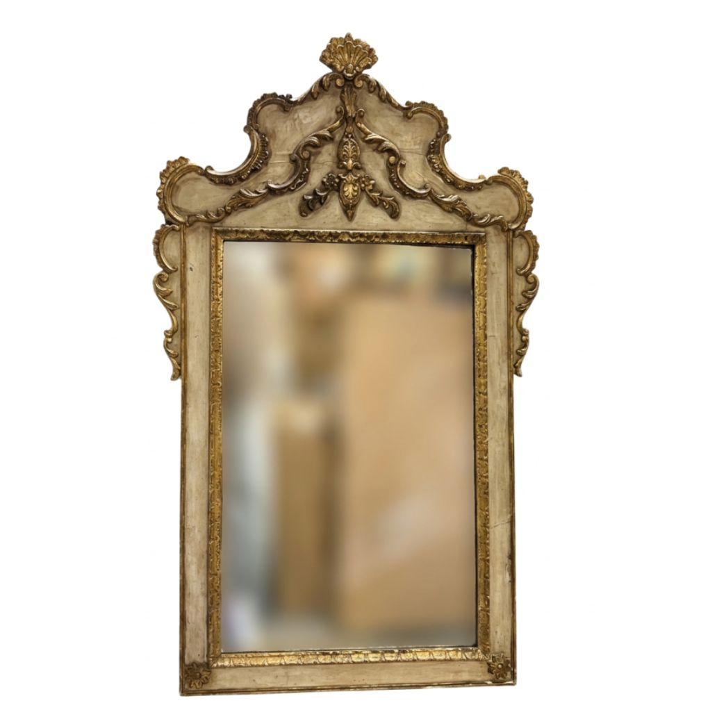 Antique Cream and Gilt Shell Motif Mirror