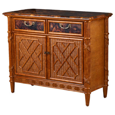 Vintage Chinese Chippendale Faux Bamboo and Penshell Buffet