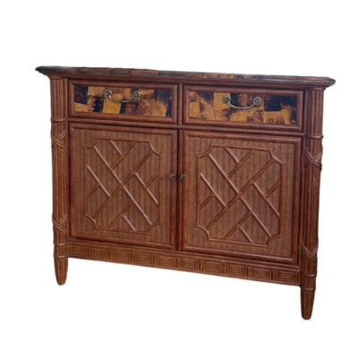 Vintage Chinese Chippendale Faux Bamboo and Penshell Buffet