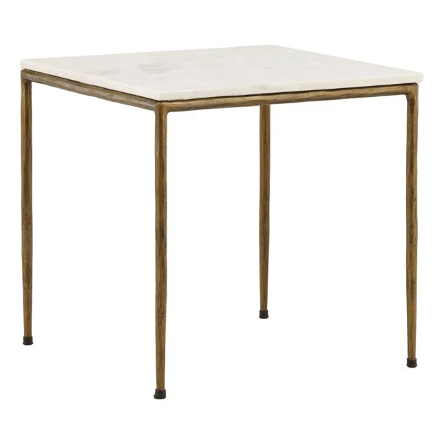 White Marble Top Side Table with Gold Iron Frame