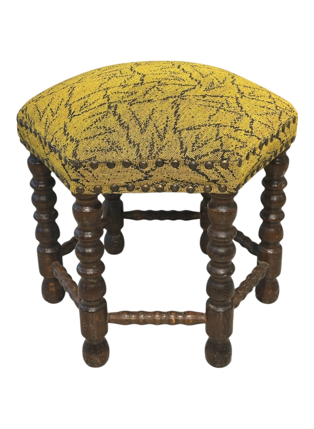 Vintage Hexagonal Danish Spool Leg Footstool