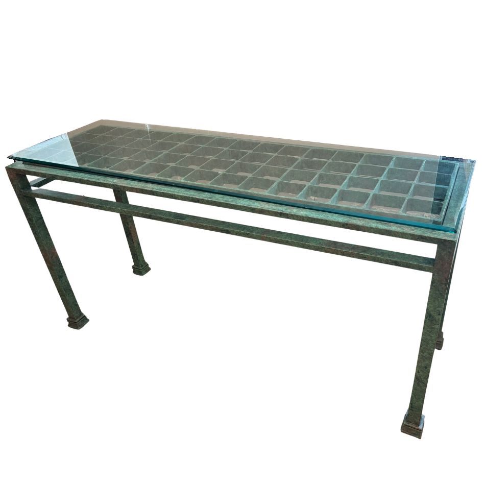 Vintage Green Painted Modernist Iron Console