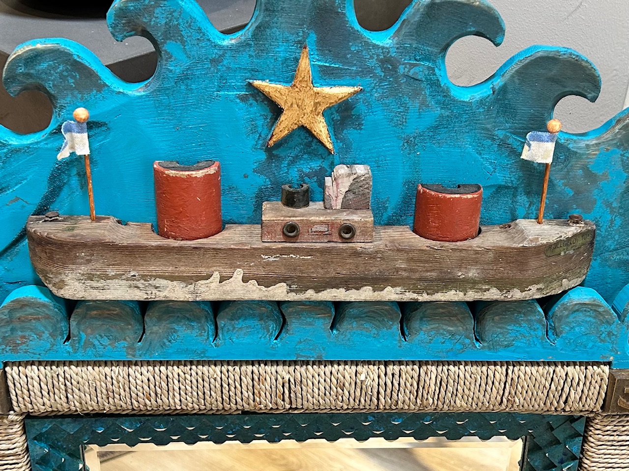 Handcrafted Steamer Ship Tramp Art Mirror - Image 2