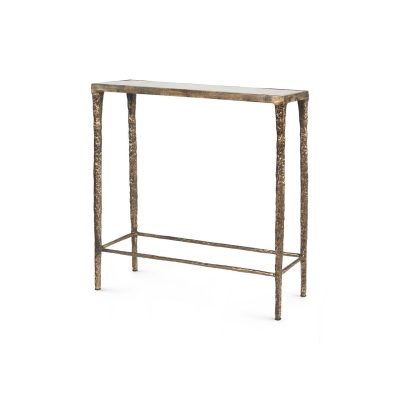 Narrow Hammered Brass and Quartzite Console