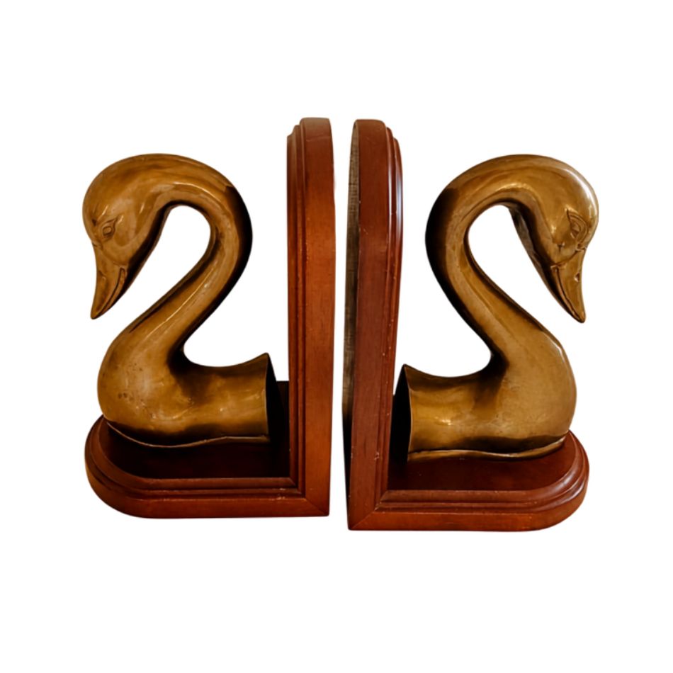 Vintage Brass Swan Bookends