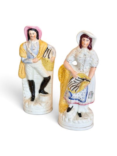 Vintage Pair of Staffordshire Tall Boy and Girl Figures