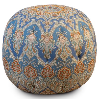 Kashmir Blue Paisley Tufted Pouf Ottoman