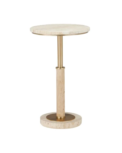 Round Travertine and Brass Accent Table