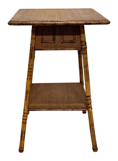Antique English Bamboo Two Tier Accent Table