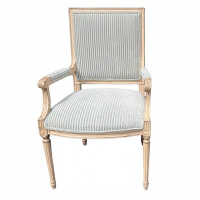 Antique French Chair with Blue Ticking Stripe Fabric