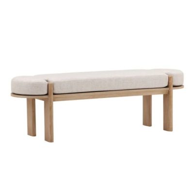 Beige Linen and Natural Elm Bench
