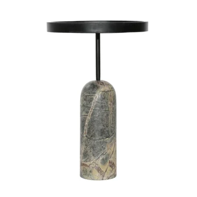 Black Mango Wood and Brown Marble Drinks Table