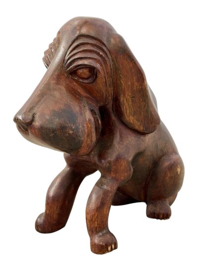 Vintage Mid-Century Carved Wood Sitting Hound Dog