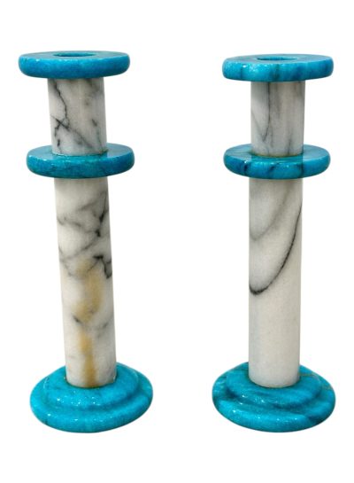 Vintage Pair of Post Modern Stone Candlesticks