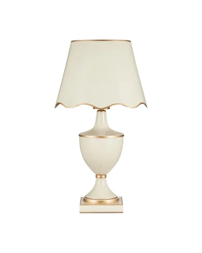 Ivory & Gold Cordless Table Lamp, ivory urn lamp with gold trim and a scalloped shade
