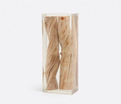 Anouk Two Branch Resin Sculpture encased in glass, showcasing a unique piece of art and decor.
