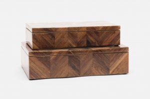 Large wooden box with starburst pattern on a white background