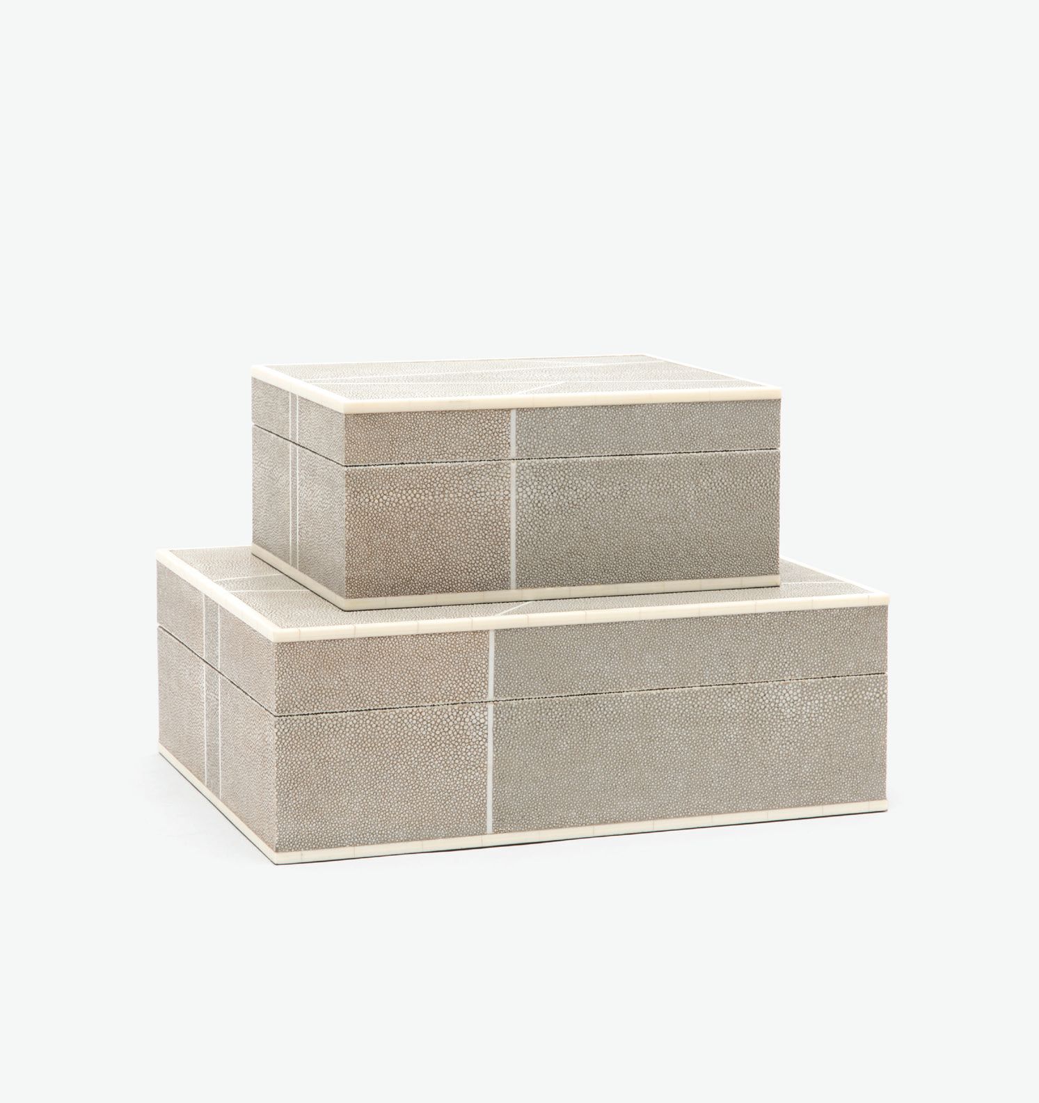 Large decorative faux shagreen brick box with a geometric pattern available in sand cool grey mixed navy or mushroom 13 inches long