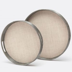 The image shows a large and small Dunaway Natural Fiber Tray against a white background The large tray is on the left