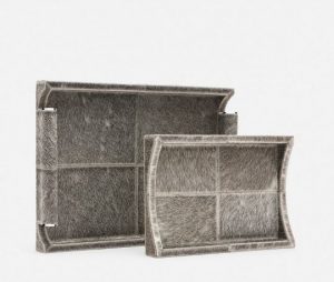 Two large Webster hair-on hide trays in white, one on top of the other, against a plain background.