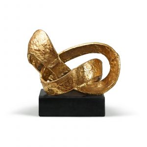 Gold infinity statue on marble base.