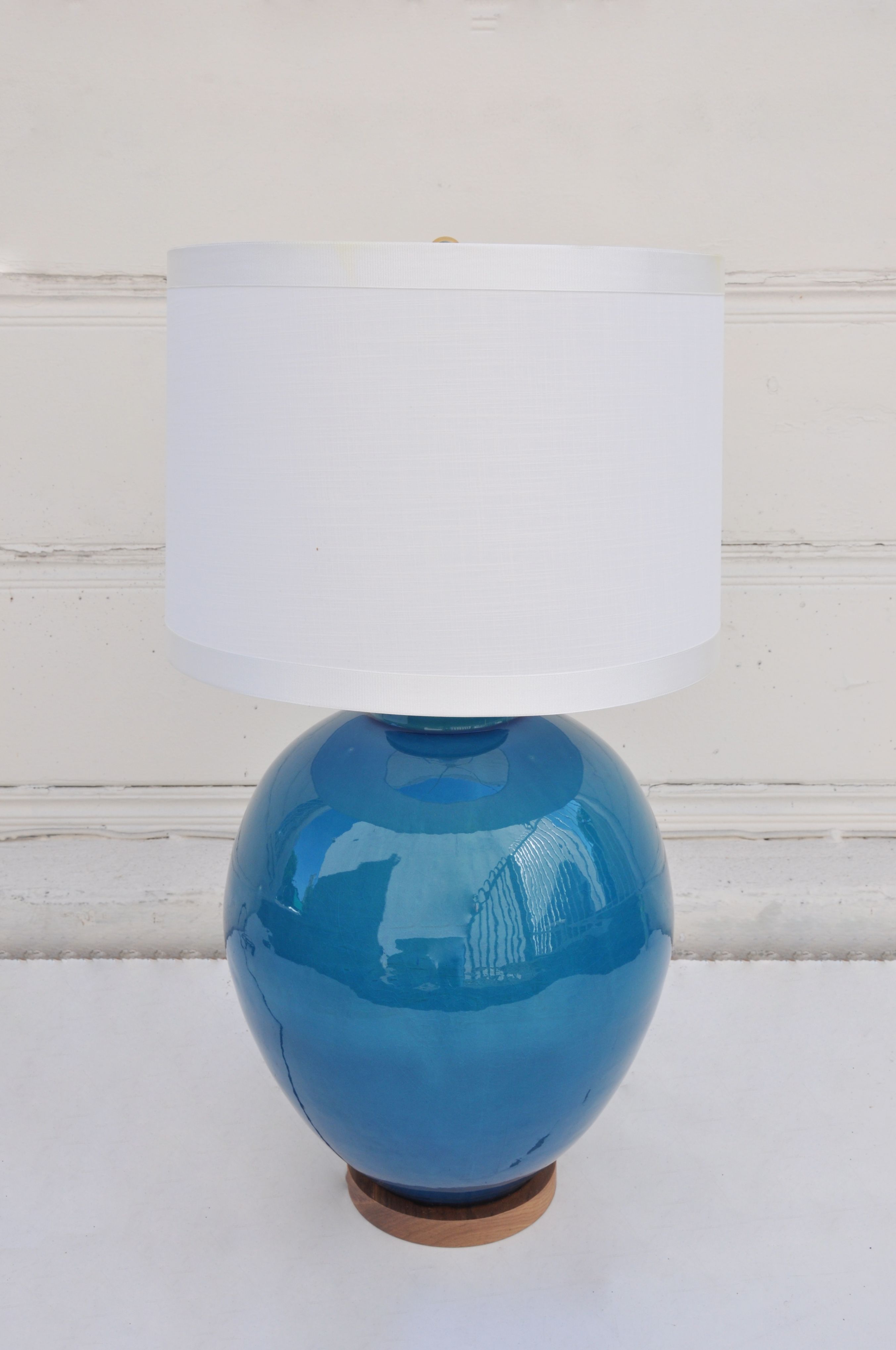 Paul Schneider Valentine Crackled Teal Lamp with 9.5" Harp, handmade ceramic lamp in glossy crackled teal finish.