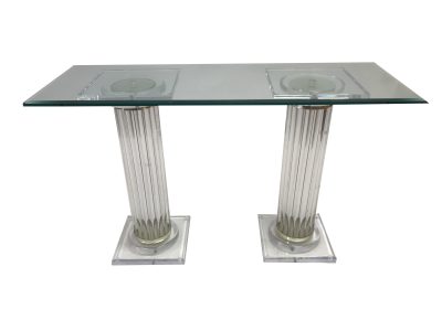 Vintage console table with glass top and brass fittings