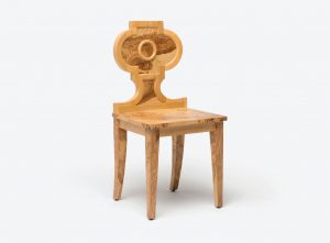 Small Rikke accent chair with a walnut or olive ash seat 13 inches deep and 16 inches high handcrafted with natural variations