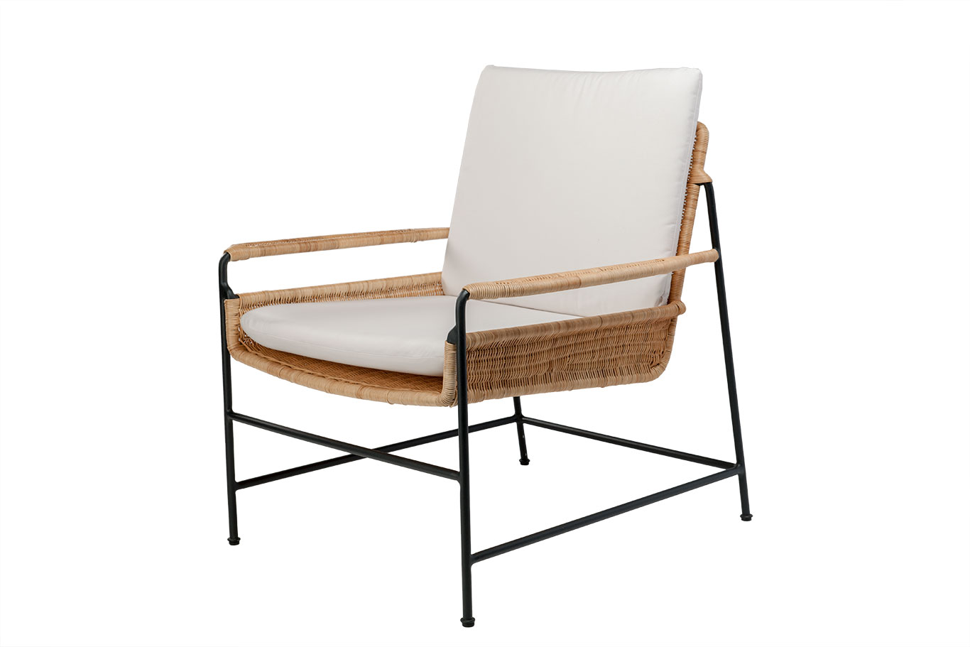 Antibes Woven Rattan and Iron Club Chair with a white cushion on a light background.
