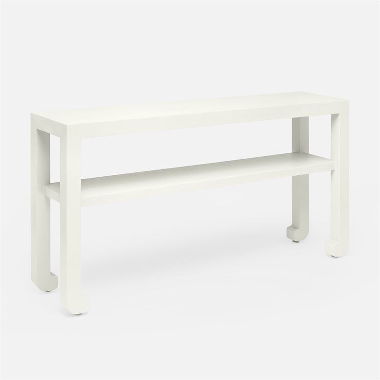 White ming style console with a smooth, glossy finish and a sleek design.