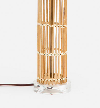 Bamboo table lamp with a clear crystal base and a linen shade, 1 in Houston.