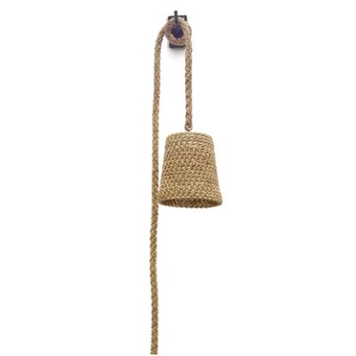 Rattan and rope hanging wall pendant with a single bulb socket, featuring a natural finish.