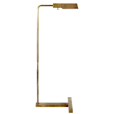 Gold floor lamp with a dimmer socket, available in nickel, bronze or antiqued brass finish.