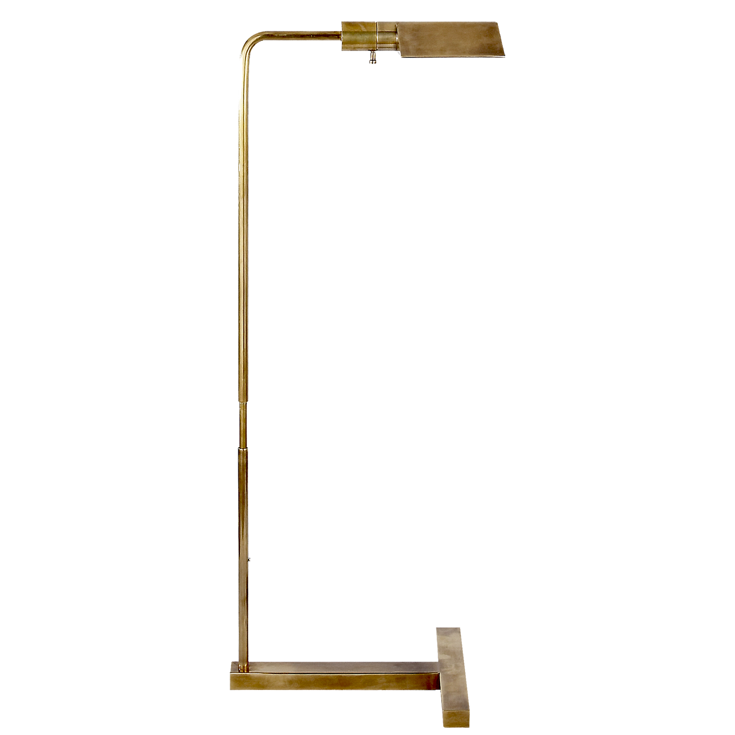 Gold floor lamp with a dimmer socket, available in nickel, bronze or antiqued brass finish.