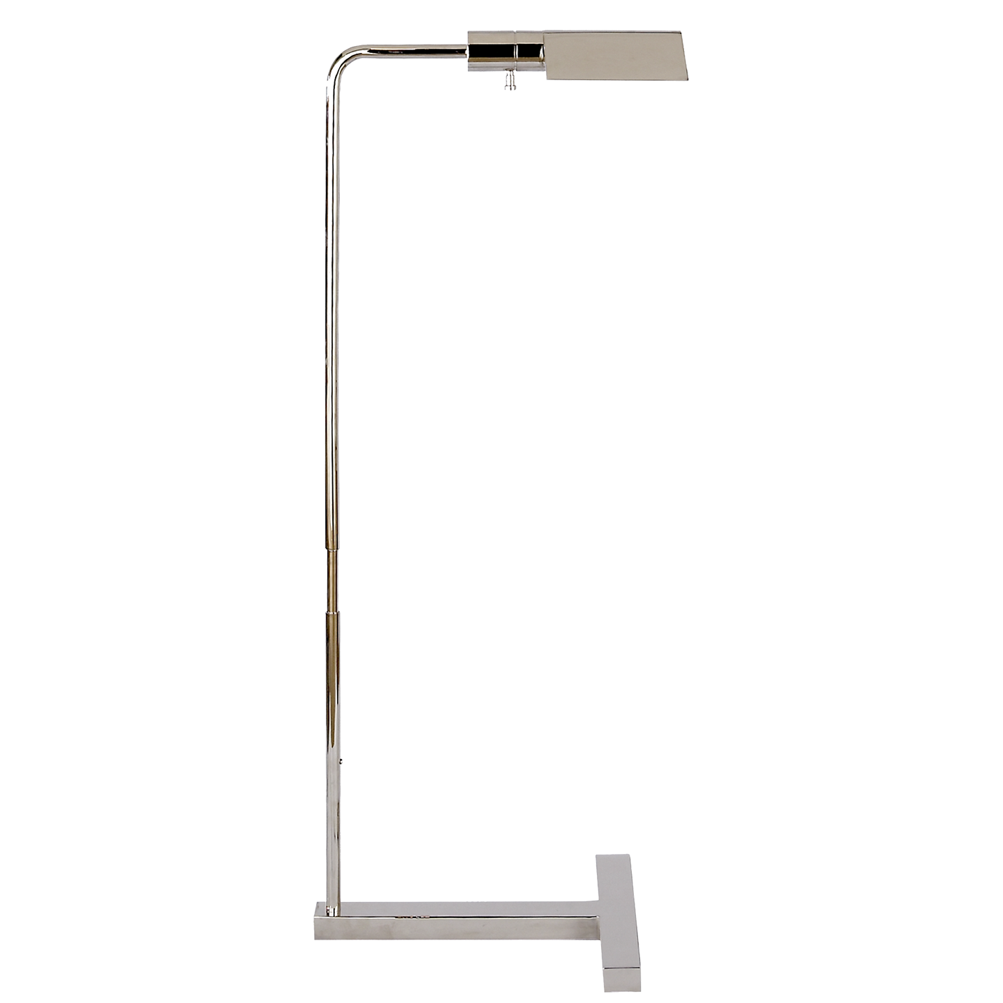 A tall modern floor lamp with a sleek design and a long neck It features a metallic finish and is available in