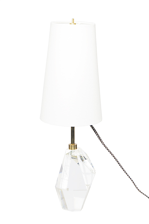 Kelly Wearstler Halcyon Accent Crystal Table Lamp with Linen Shade, French Wired E26 On-Off Socket with 75A Watt Maximum